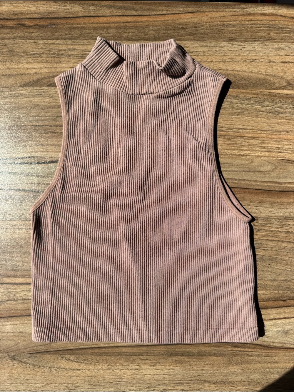 Sleeveless Mock Neck Ribbed Tank Top - Mauve